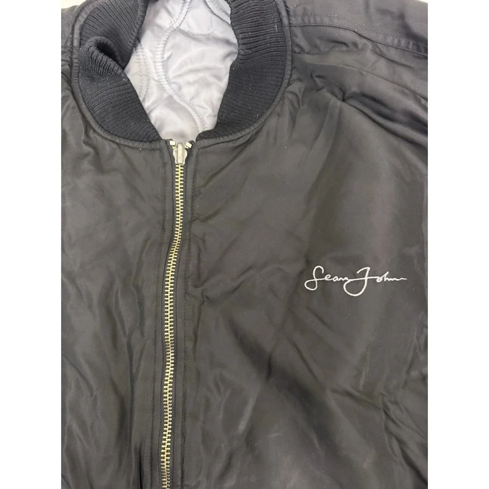 VTG Sean‎ John Reversible Quilted Bomber Jacket Mens XL Grey Black Streetwear